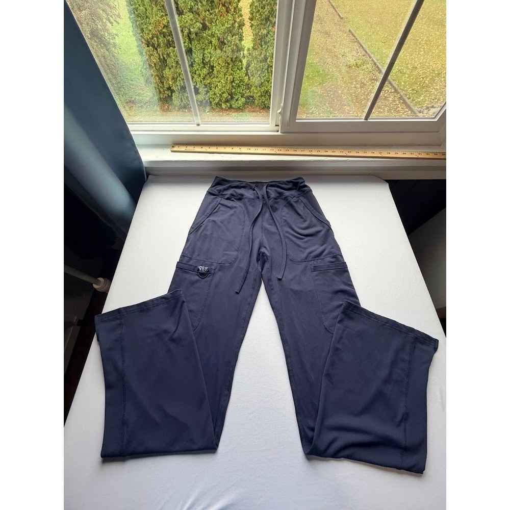 QBK Workwear Scrub Pants Navy Blue Small Tall Drawstring Cargo Bootcut Stretch